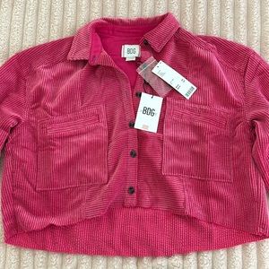 UO pink textured crop top button down